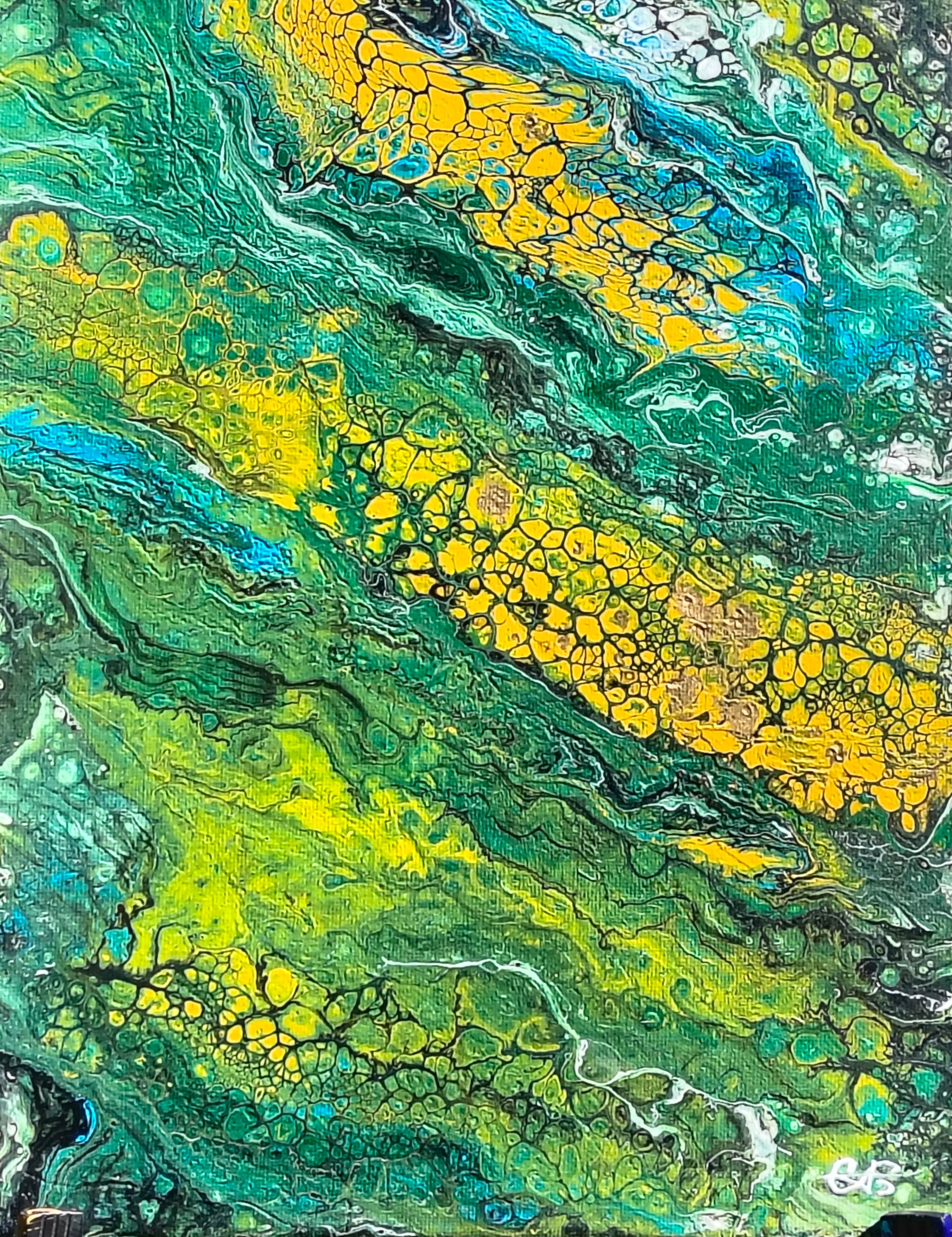 Emerald Lattice - pour painting by Chris Broussard